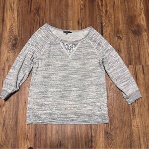 Womens Chaus Sport Oatmeal Embellished Sequin 3/4 Sleeve Sweater Sz S boatneck